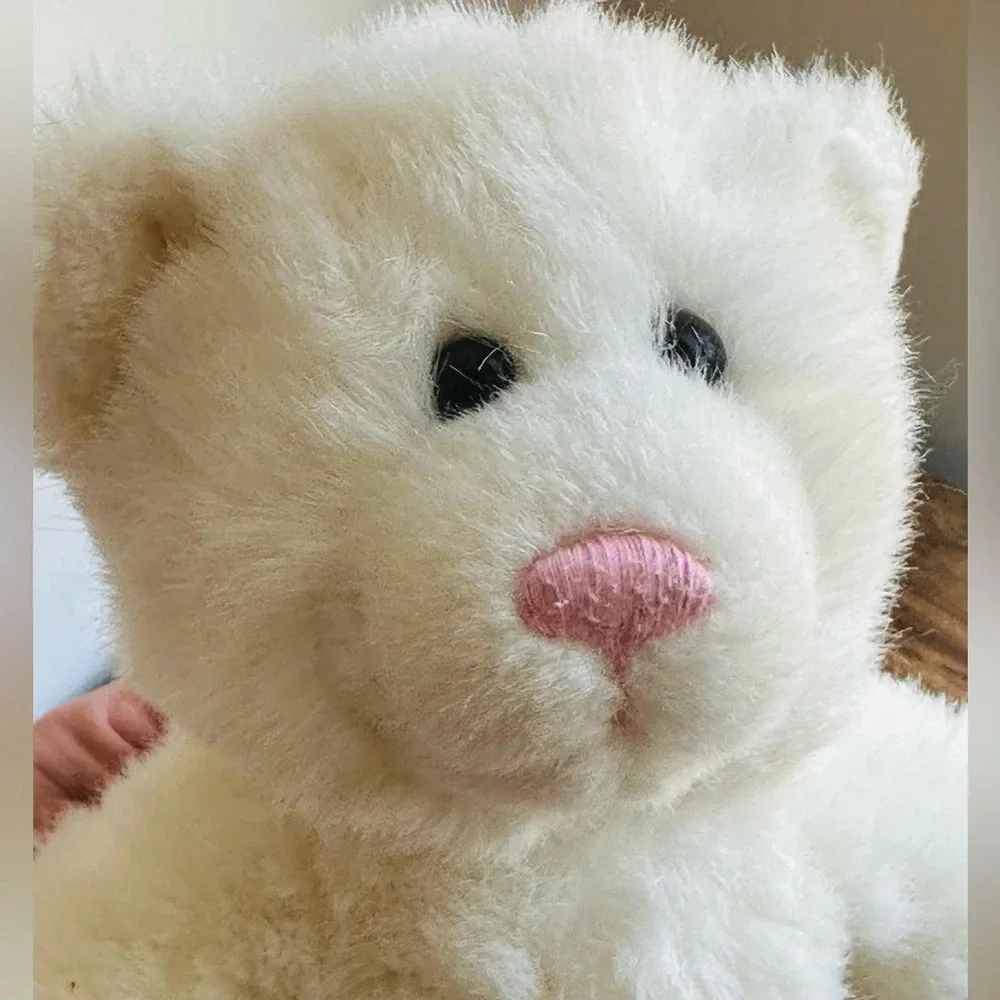 Build A Bear Vintage White Teddy with Pink Nose and Stitch